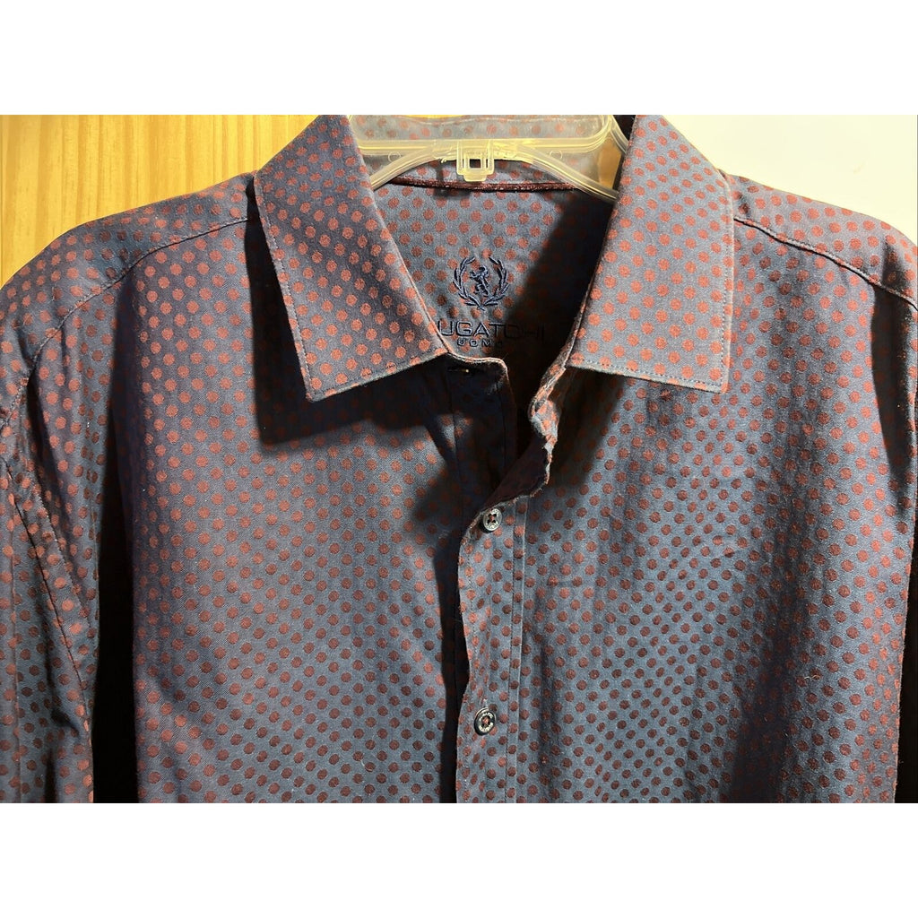 Bugatchi Uomo Men’s L Purple Geometric Dot Long Sleeve Button Down Cotton Shirt