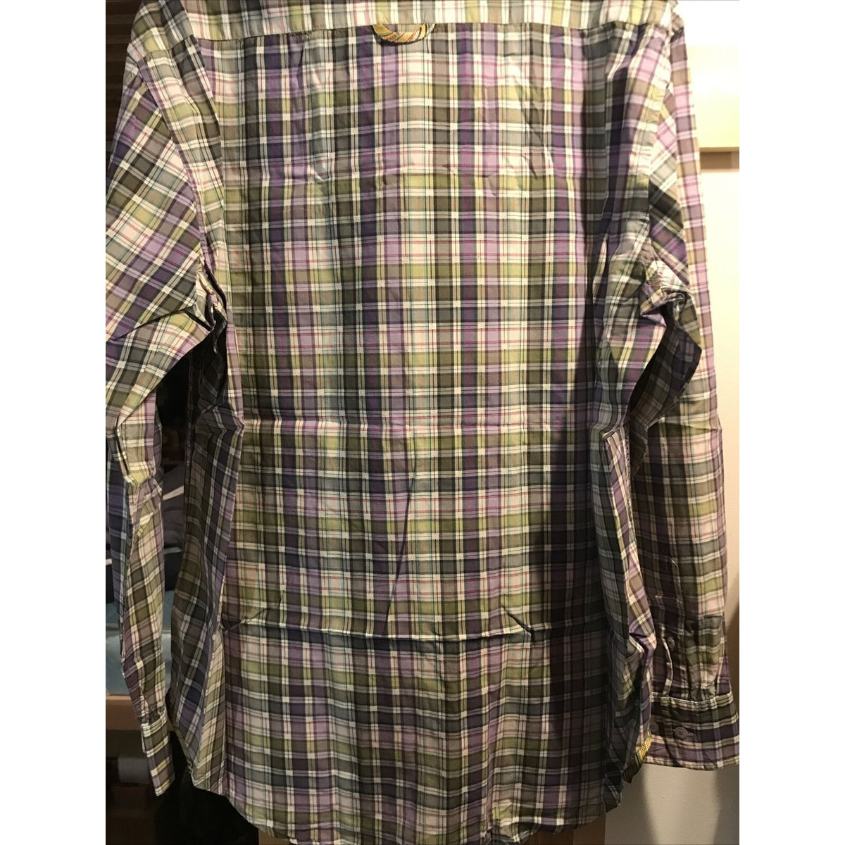 Robert Graham Men’s L Green Purple Plaid Long Sleeve Button Down Cotton Shirt