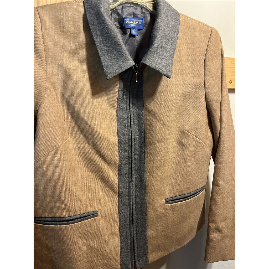 Pendleton Women’s 12 Petite Brown Virgin Wool Long Sleeve Full Zip Blazer Jacket