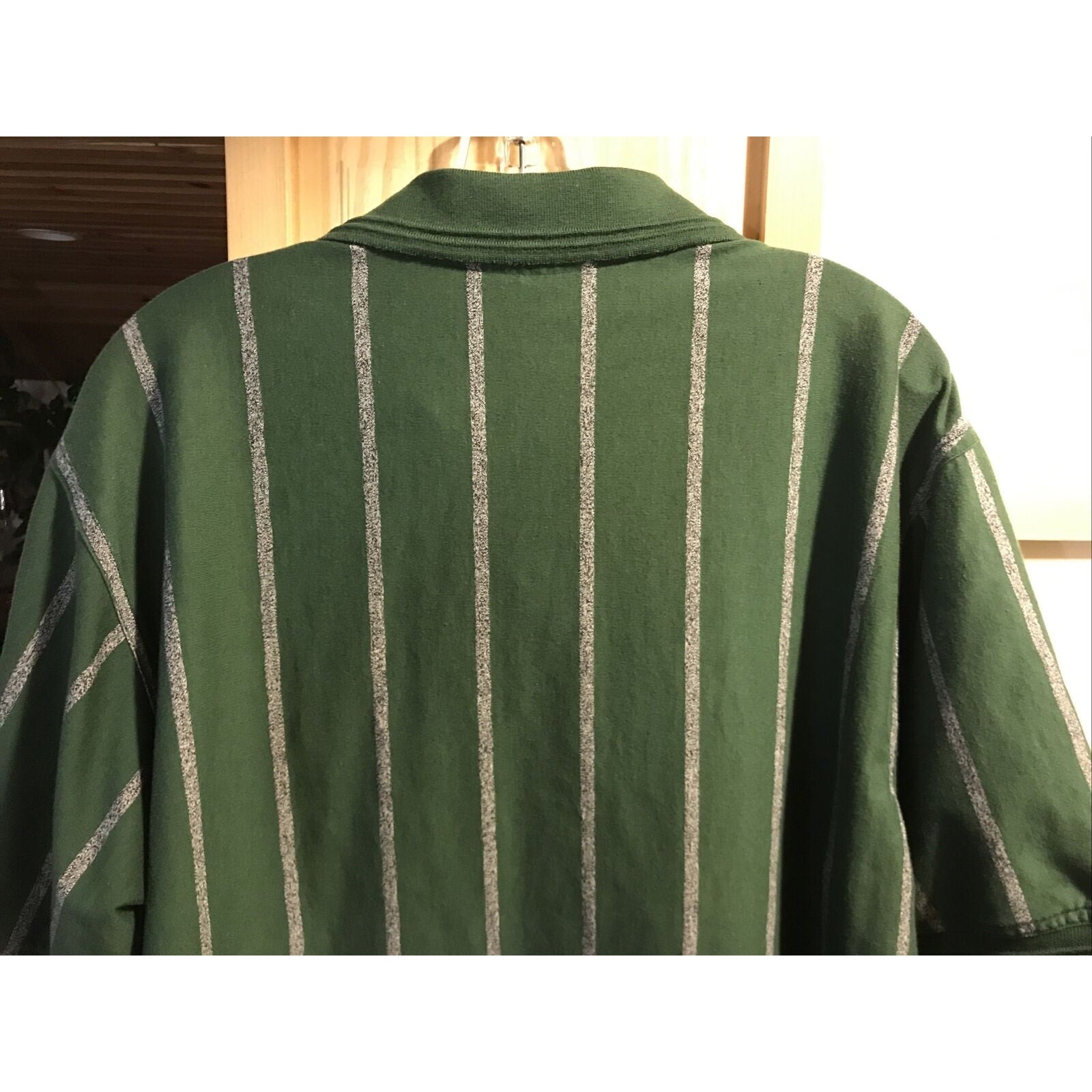 Lee Sport Vintage Men’s L Green Bay Gray Stripe SS 1/4 Button Cotton Poly Polo