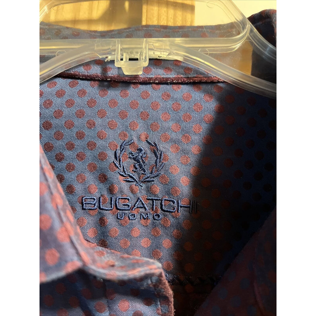 Bugatchi Uomo Men’s L Purple Geometric Dot Long Sleeve Button Down Cotton Shirt