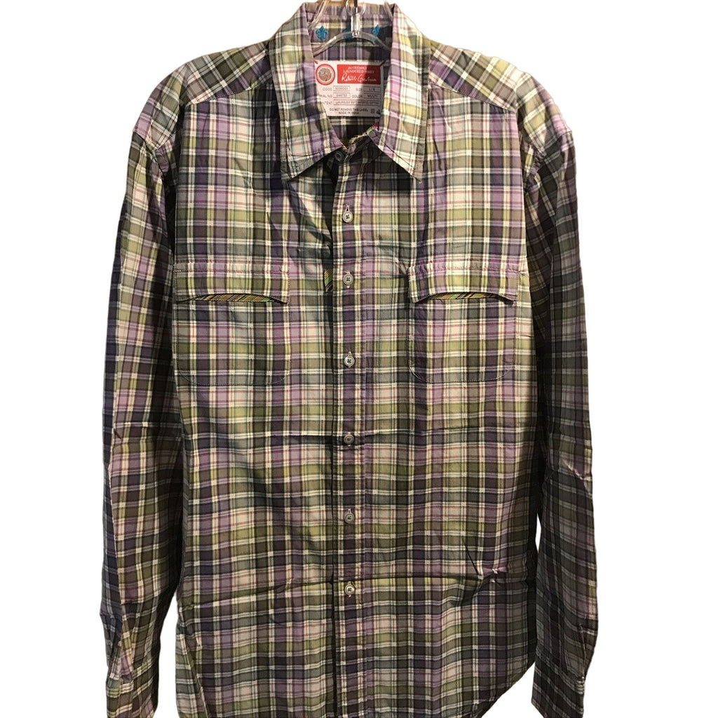 Robert Graham Men’s L Green Purple Plaid Long Sleeve Button Down Cotton Shirt