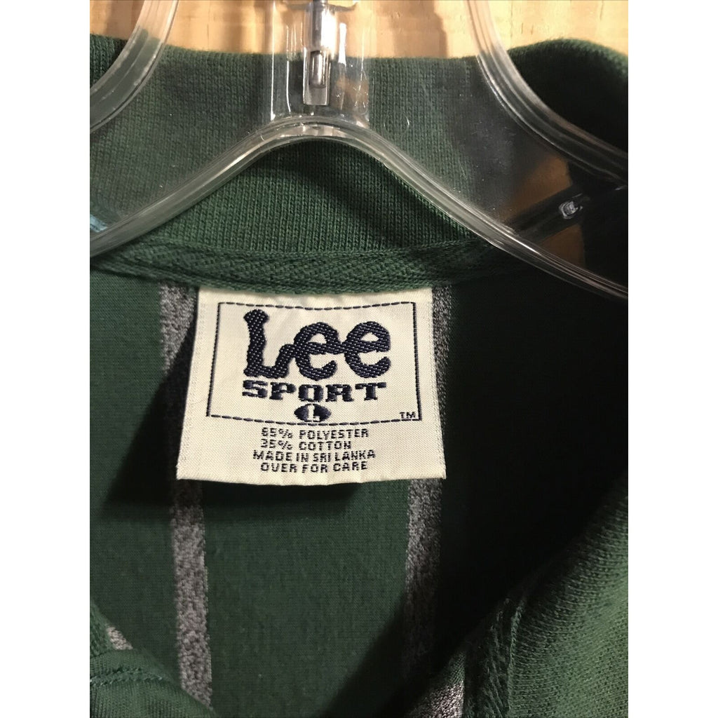 Lee Sport Vintage Men’s L Green Bay Gray Stripe SS 1/4 Button Cotton Poly Polo