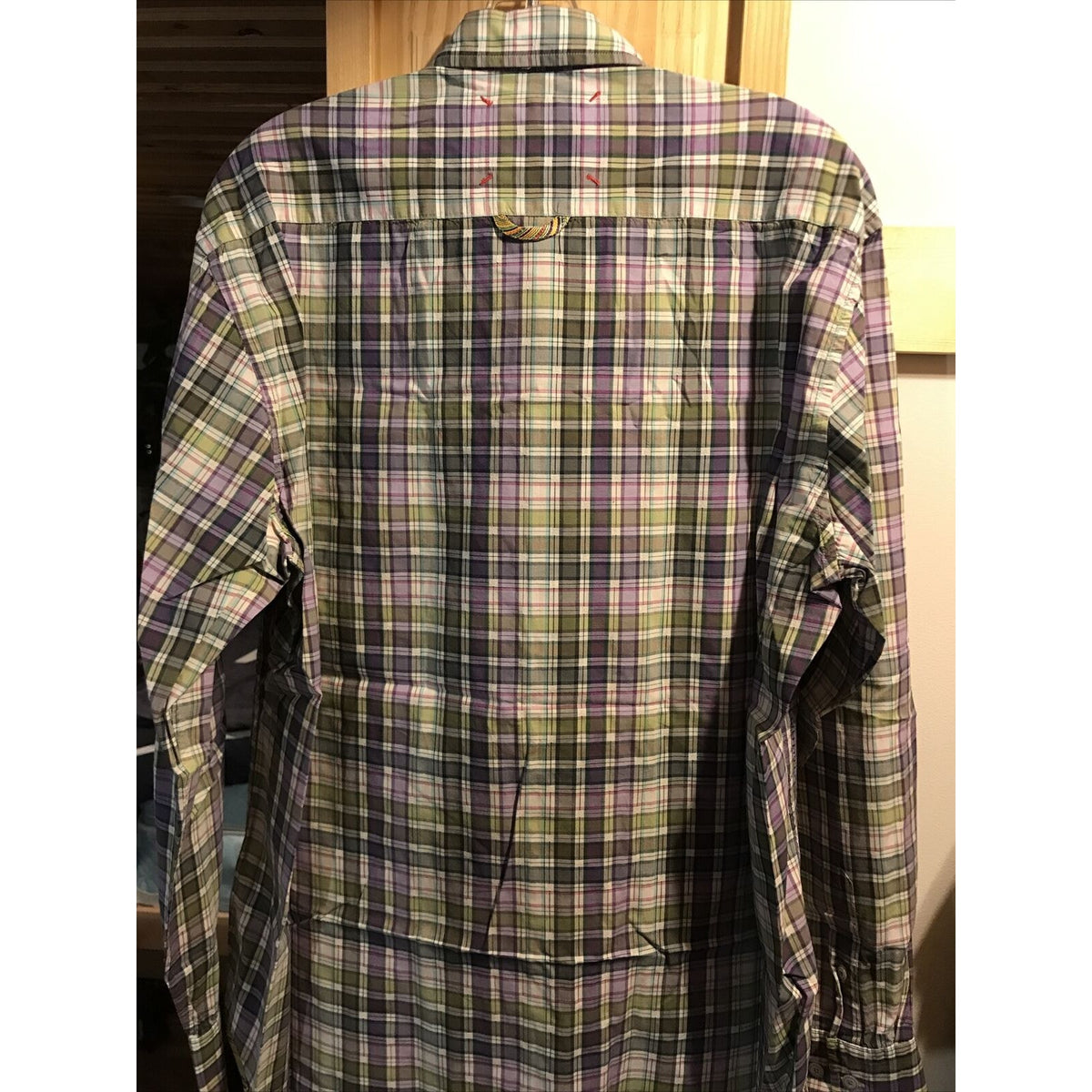 Robert Graham Men’s L Green Purple Plaid Long Sleeve Button Down Cotton Shirt