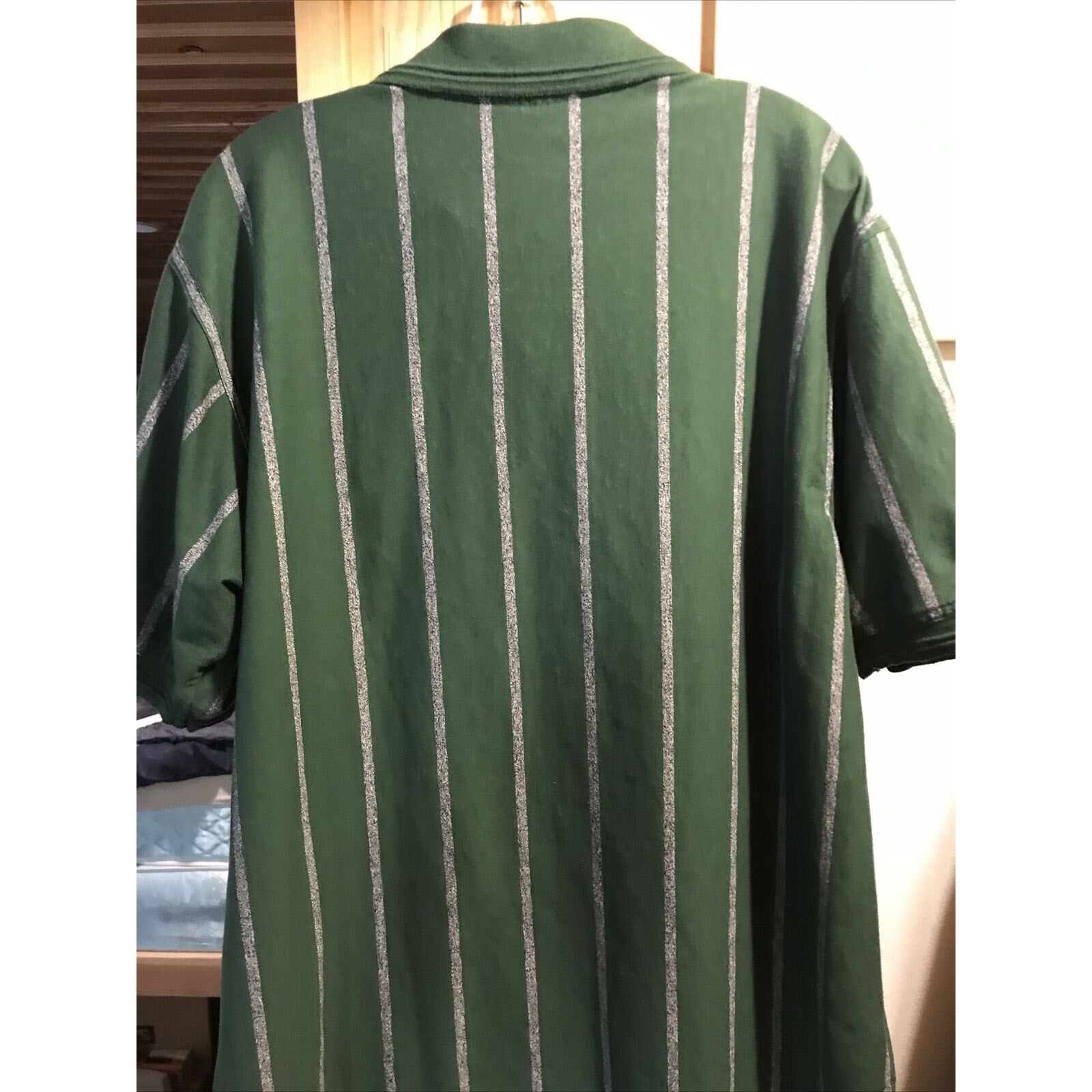 Lee Sport Vintage Men’s L Green Bay Gray Stripe SS 1/4 Button Cotton Poly Polo